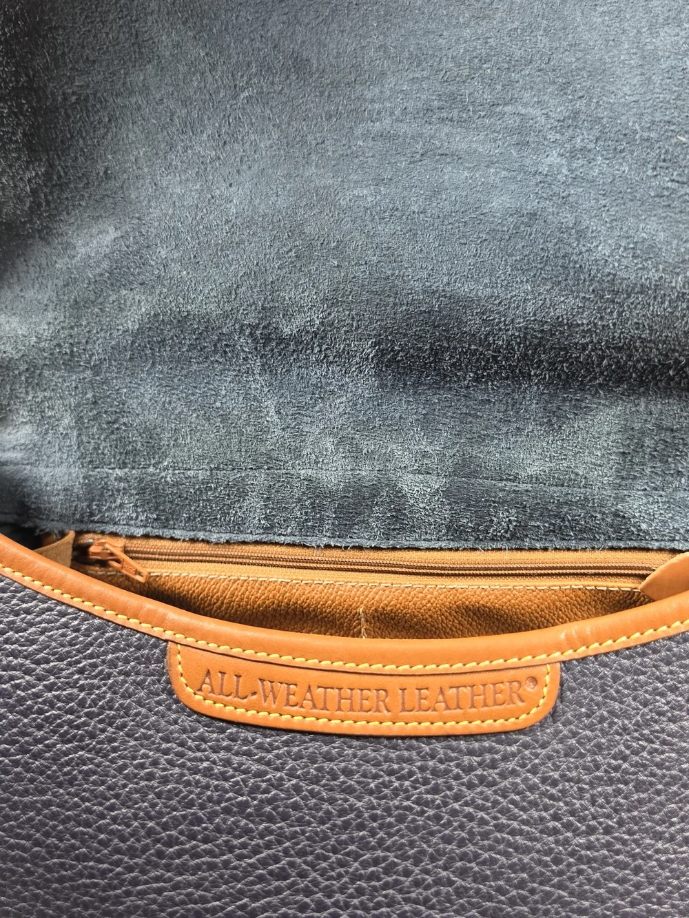 Vintage Dooney & Bourke Cavalry Trooper Saddle Bag Navy Blue Tan AWL Crossbody
